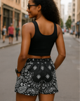 RF Wear Women's Bandana Pocket Shorts - Black - Model Back View