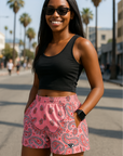 RF Wear Women's Bandana Pocket Shorts - Pink - Model Front View