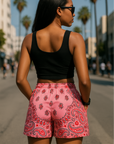 RF Wear Women's Bandana Pocket Shorts - Pink - Model Back View