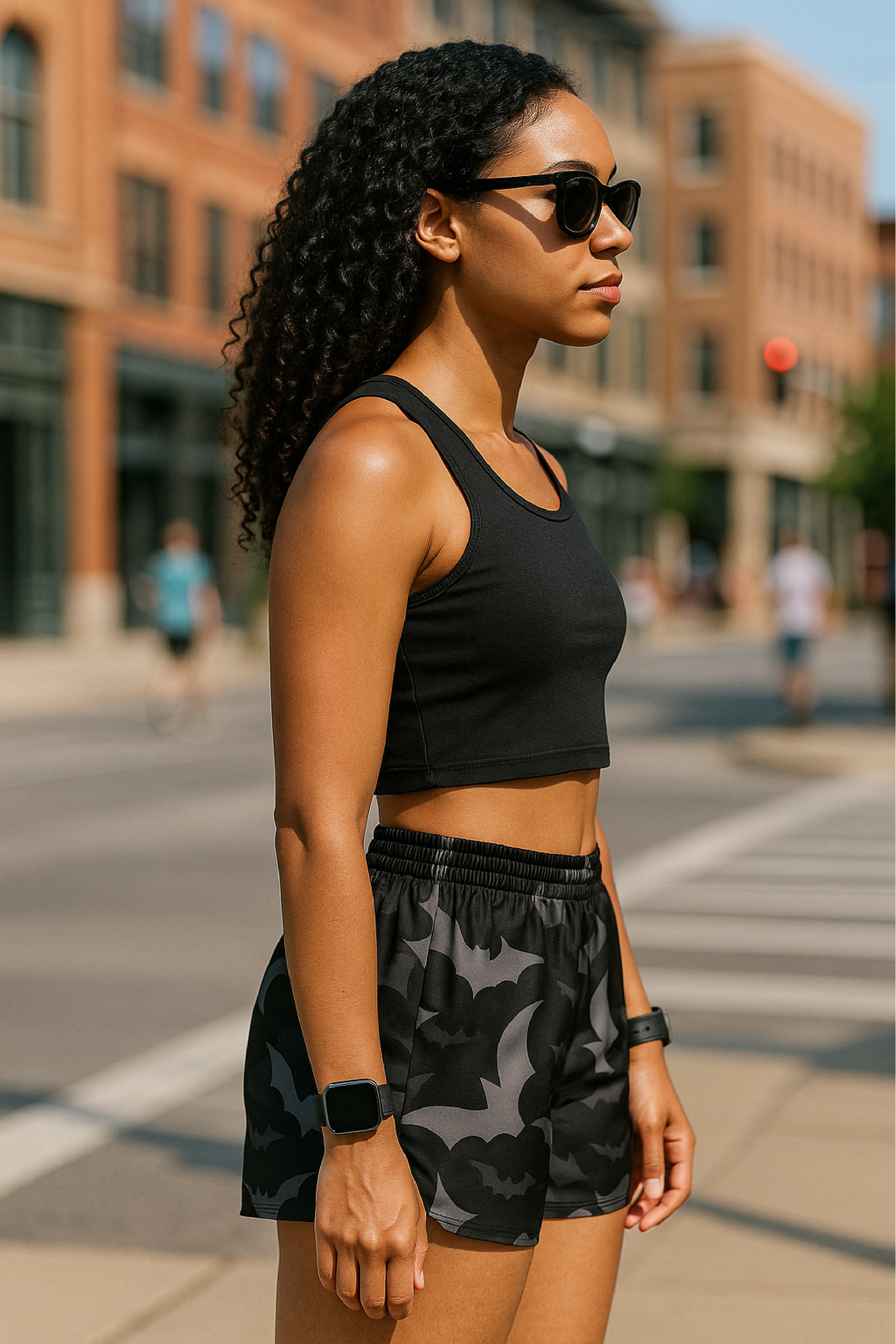 RF Wear Women's Bats Shorts - Black/Grey - Model Side View