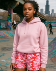 RF Wear Women's Camo Shorts - Pink/Red - Model Front View
