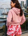 RF Wear Women's Camo Shorts - Pink/Red - Model back view