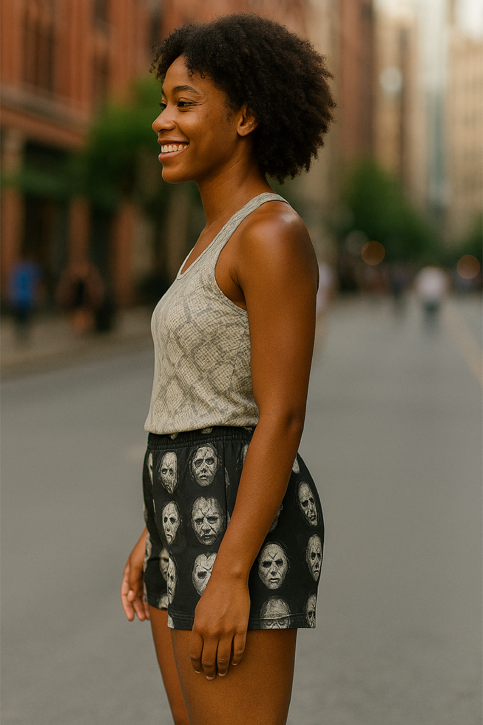 RF Wear Women's Checkered Honor Shorts - Black - Model Side View