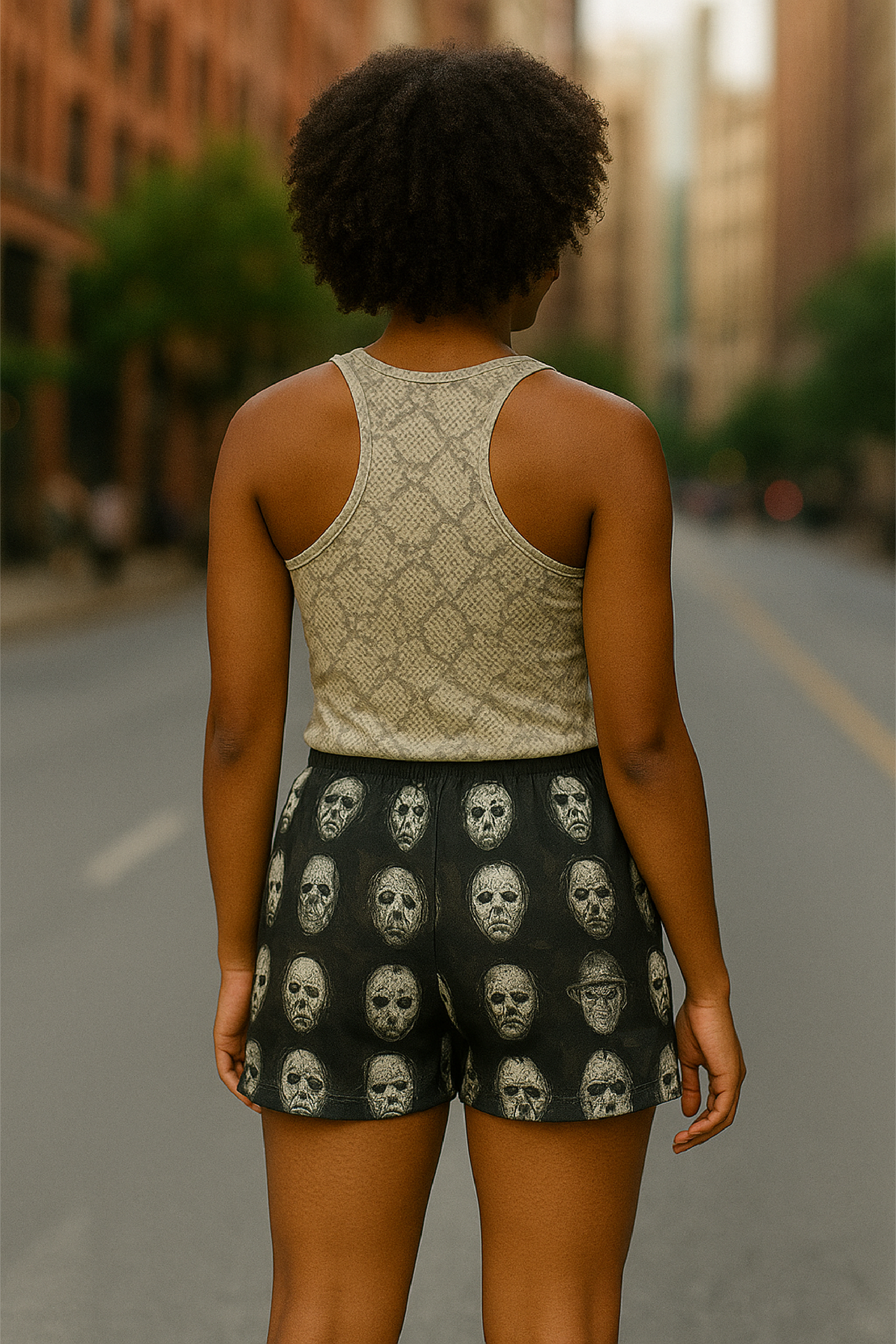 RF Wear Women's Checkered Honor Shorts - Black - Model Back View