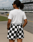 RF Wear Women's Checkered Pocket Shorts - Black/White - Model Back View