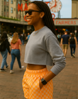 RF Wear Women's Checkered Pocket Shorts - Peach - Model Side View