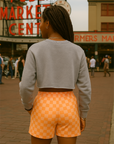 RF Wear Women's Checkered Pocket Shorts - Peach - Model Back View