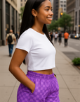 RF Wear Women's Checkered Pocket Shorts - Purple - Model side view