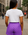 RF Wear Women's Checkered Pocket Shorts - Purple - Model Back View