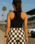 RF Wear Women's Checkered Shorts - Mocha/Cream - Model Back View