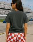 RF Wear Women's  Checkered Shorts - Red White - Model Back View