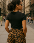 RF Wear Women's Cheetah Pocket Shorts - Brown - Model Back View