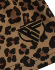 Close-up of RF-Wear Women's Cheetah Shorts in Brown with RF logo