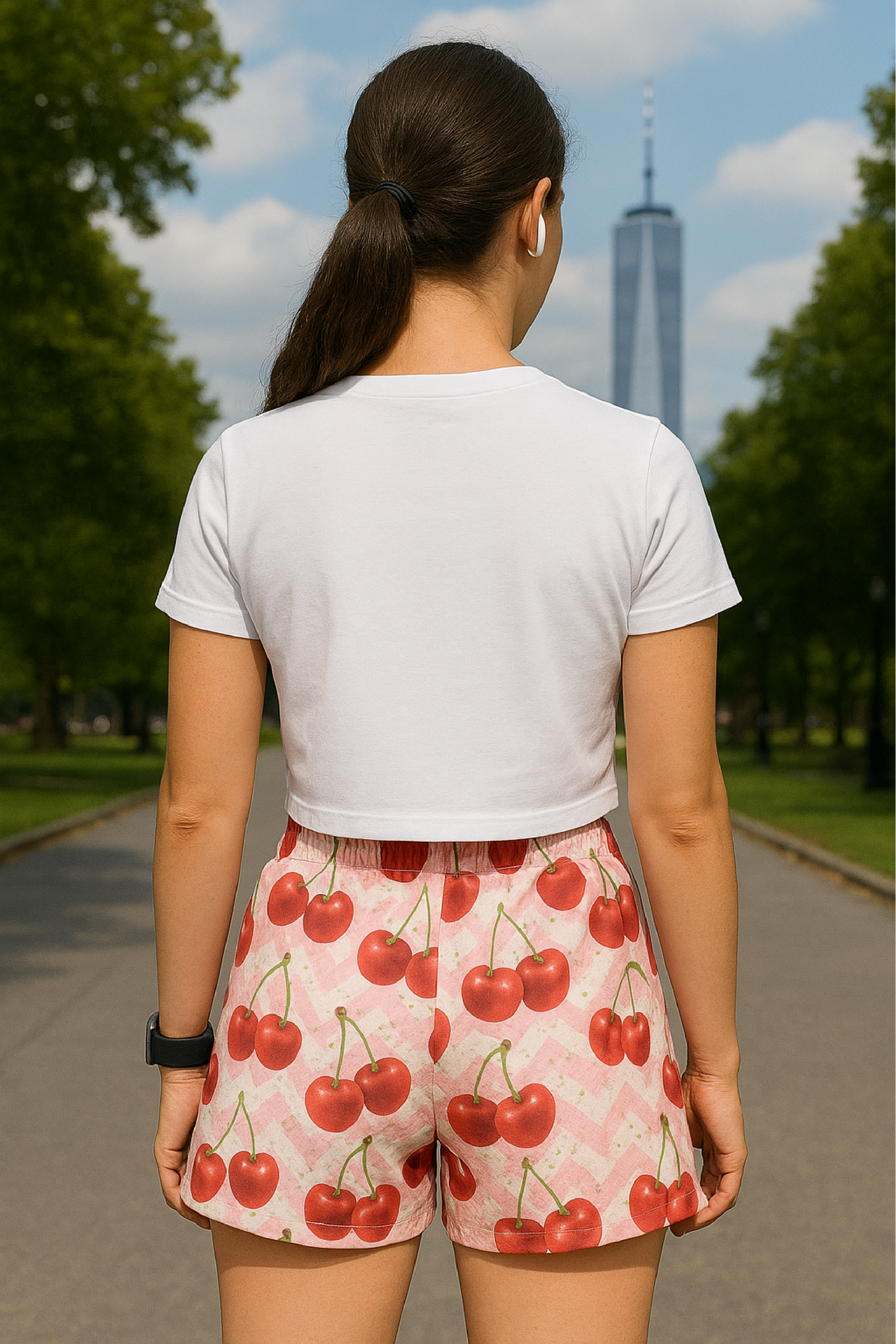 RF Wear Women's Cherry Chevron Shorts - Pink/Red - Back