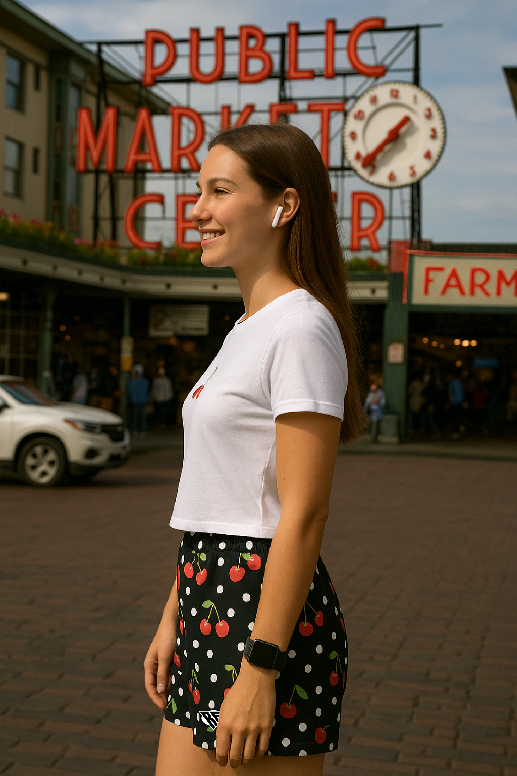 RF Wear Women's Cherry Polka Dot Shorts - Black/White/Red - Side View