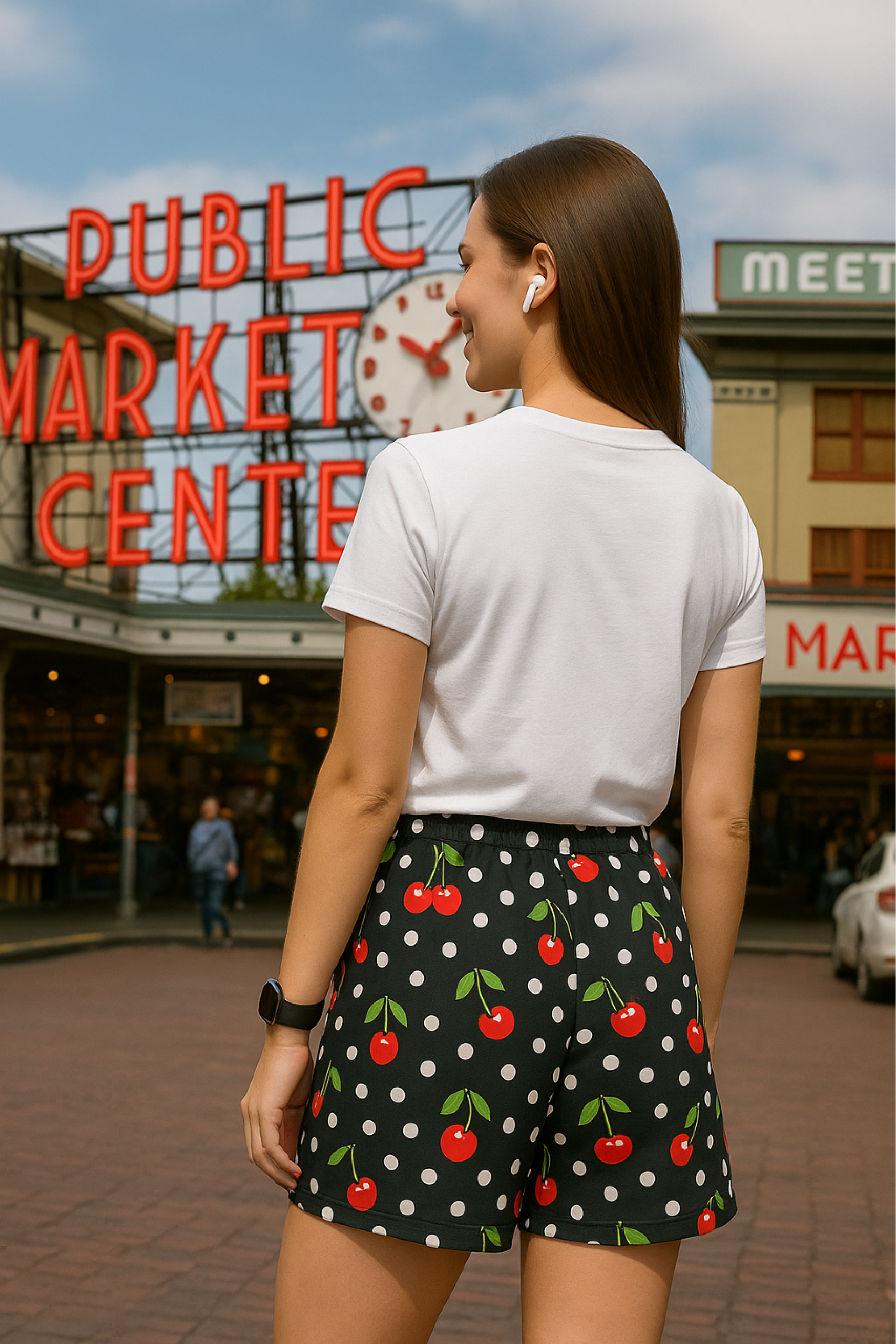 RF Wear Women's Cherry Polka Dot Shorts - Black/White/Red - Back View