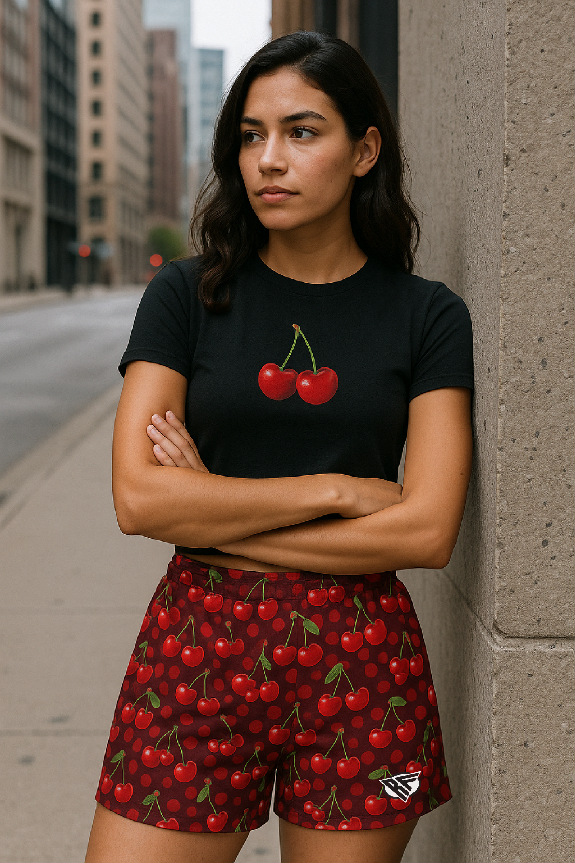 RF Wear Women's Cherry Shorts  Light Red/Dark Red - Front View