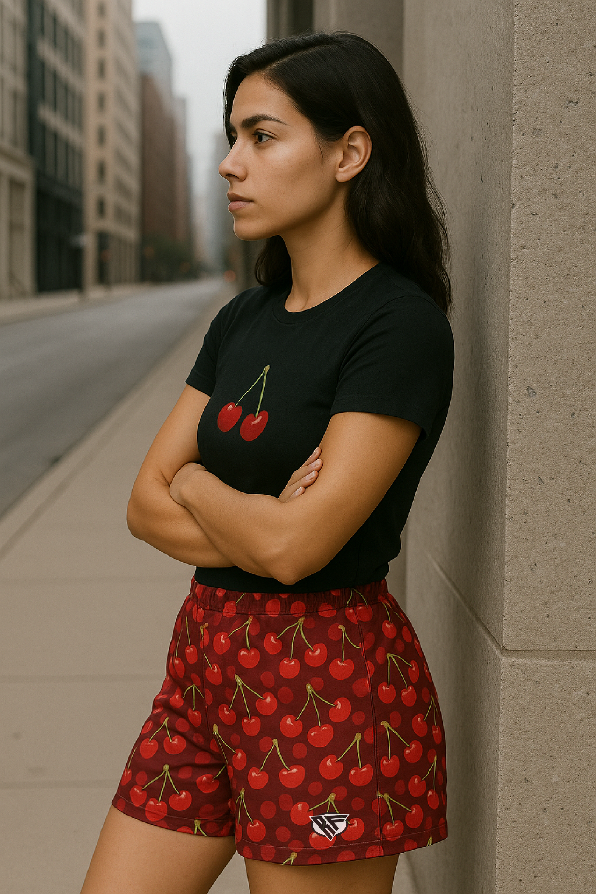 RF Wear Women's Cherry Shorts  Light Red/Dark Red - Side View