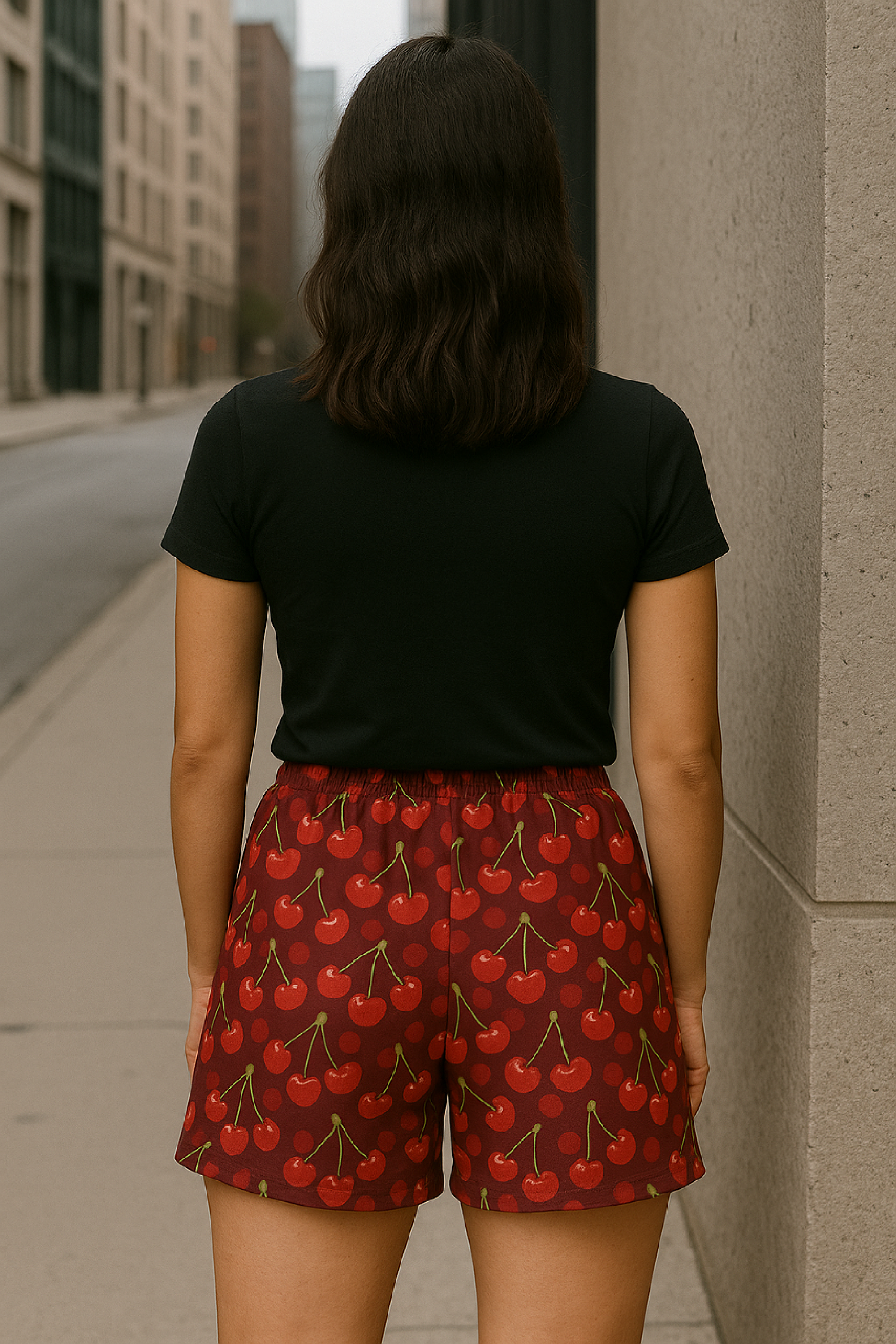 RF Wear Women's Cherry Shorts  Light Red/Dark Red - Back View