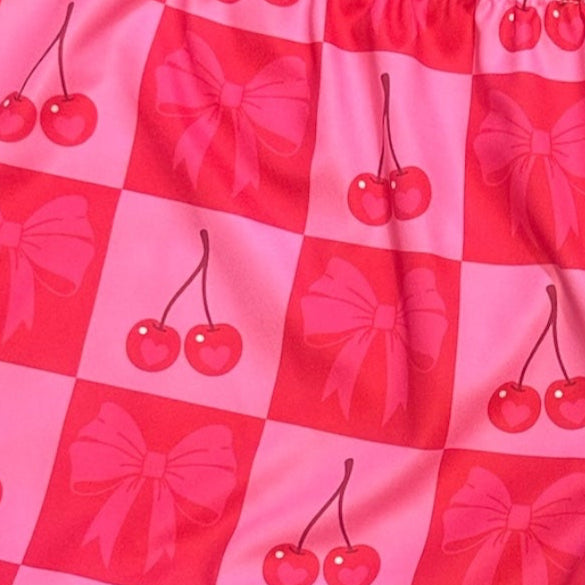 RF Wear Women's Cherry and Bow Checkered Shorts - Pink