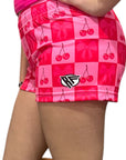 RF Wear Women's Cherry and Bow Checkered Shorts - Pink