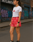 RF Wear Women's Cherry and Bow Checkered Shorts - Pink - Model Side View