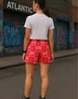 RF Wear Women's Cherry and Bow Checkered Shorts - Pink - Model Back View