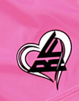 Close-up of RF-Wear Women's Convo Heart Split Shorts in with RF Logo