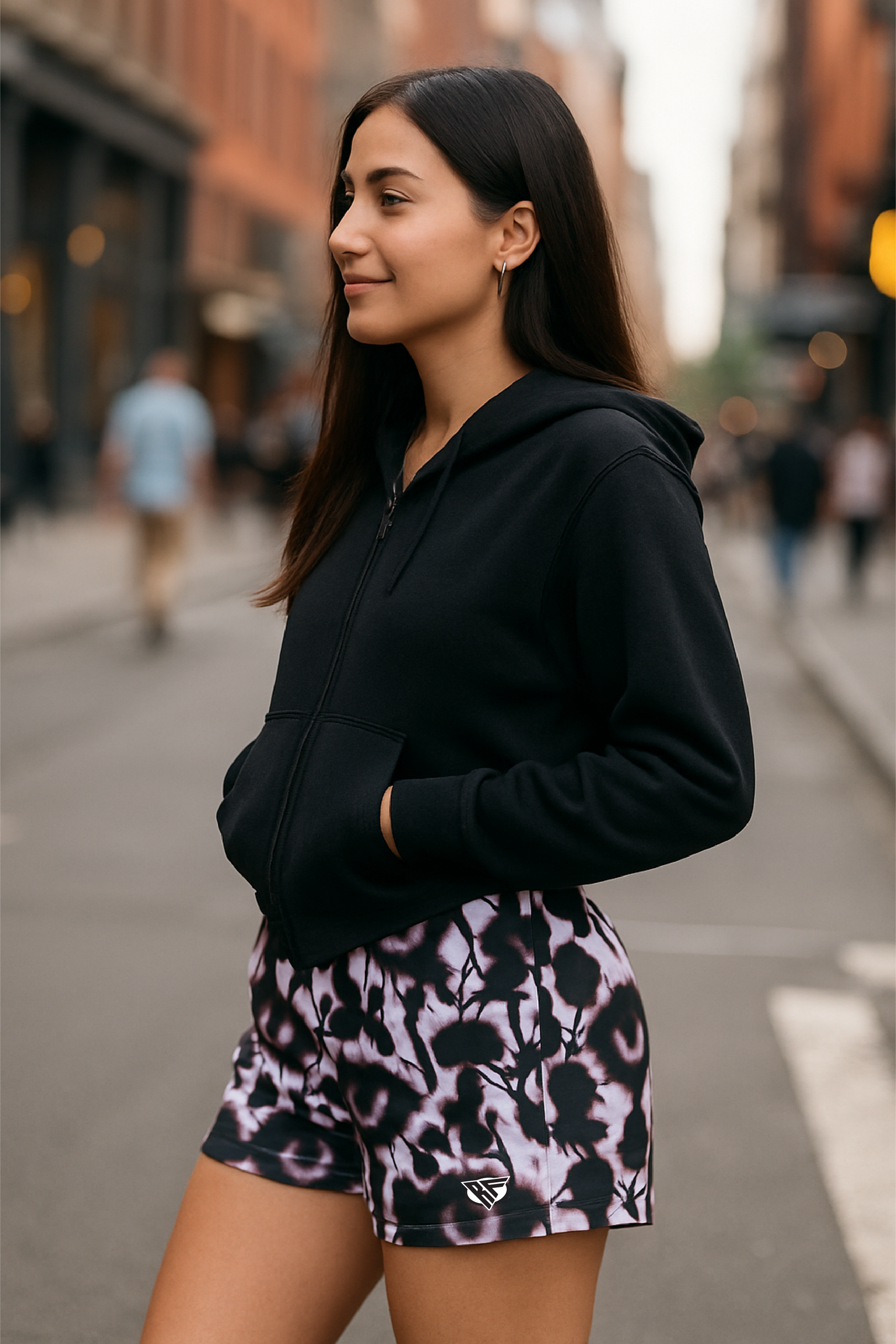 RF Wear Women's Creepy Garden Shorts - Twilight/Black - Model Side View