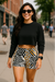RF Wear Women's Cropped Fleece Lightweight Crewneck Top - Solid Black - Model Front View