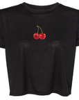 RF Wear Women's Cropped Flowy Cherry T-Shirt - Black - Front