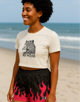 RF Wear Women's Cropped Flowy Leopard T-Shirt - Natural - Model Side View
