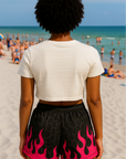 RF Wear Women's Cropped Flowy Leopard T-Shirt - Natural - Model Back View