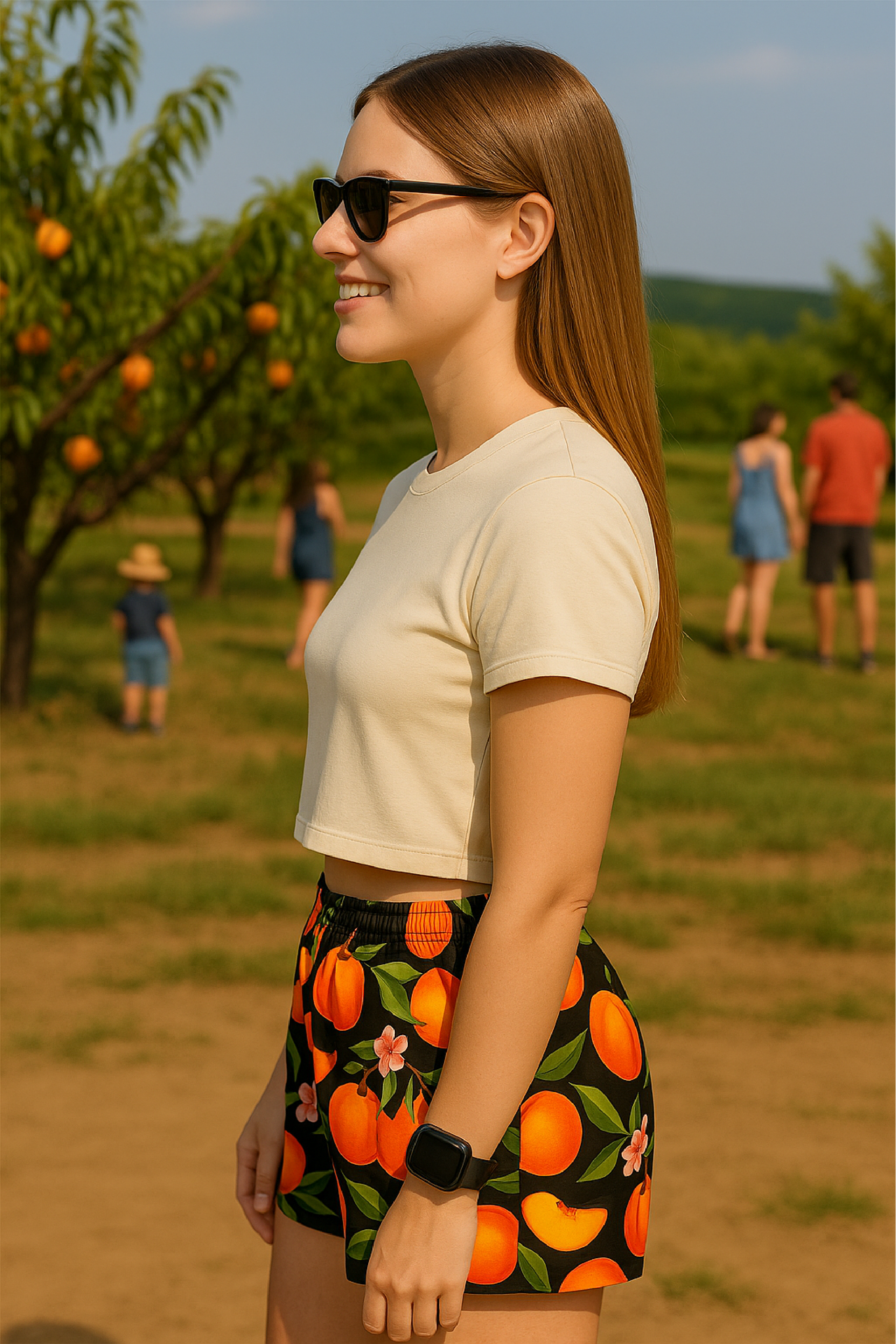 RF Wear Women's Cropped Flowy T-Shirt - Solid Color - Natural - Model Side View