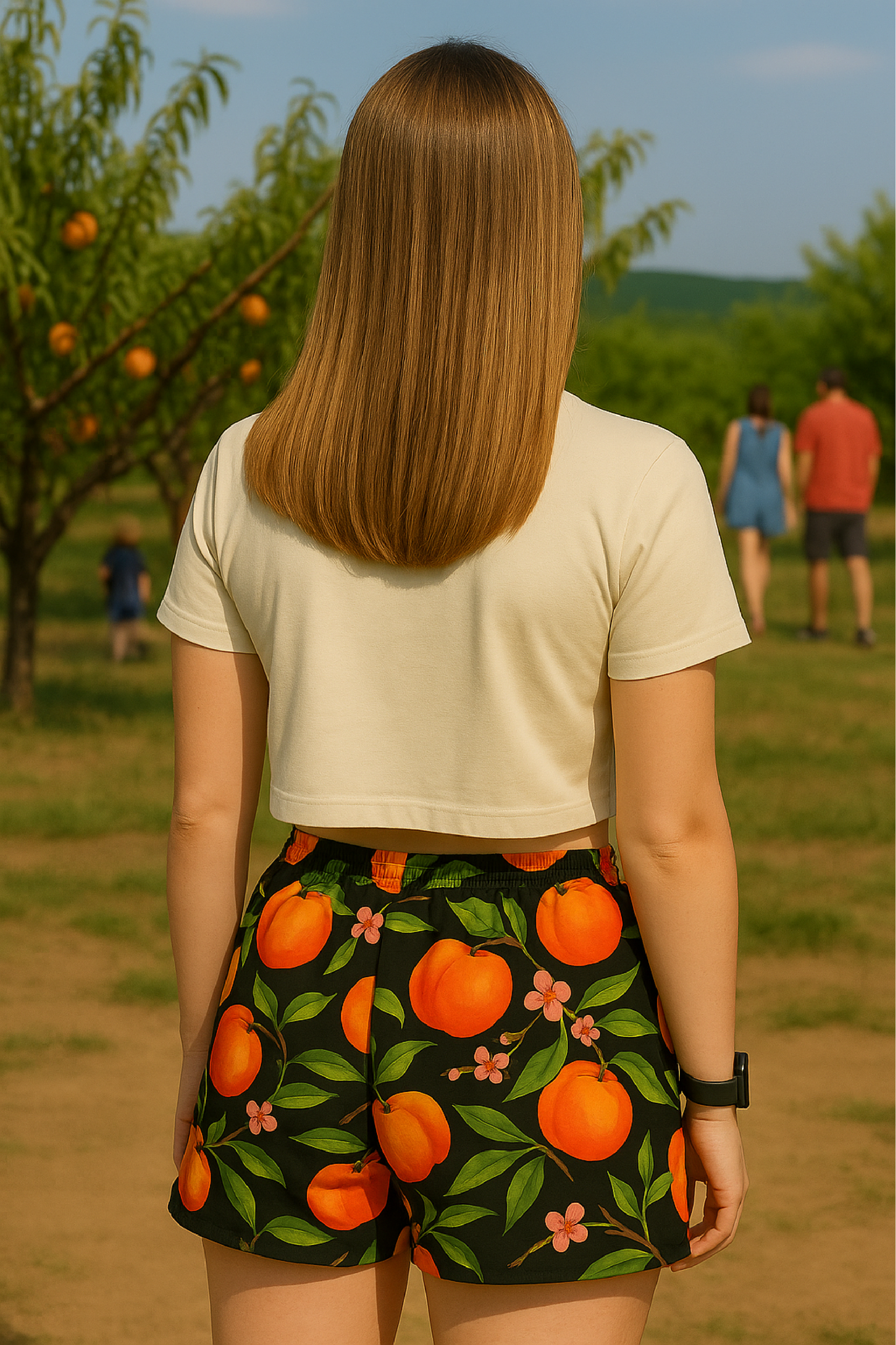 RF Wear Women's Cropped Flowy T-Shirt - Solid Color - Natural - Model Back View