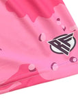 Close-up of RF-Wear Women's Desert Camo Shorts in Pink with RF logo
