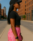 RF Wear Women's Desert Camo Shorts - Pink - Model Side View