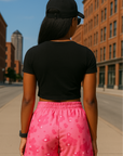 RF Wear Women's Desert Camo Shorts - Pink - Model Back View