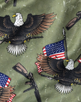 Close-up of RF-Wear Women's Eagle, Flags, Guns Shorts in Military Green