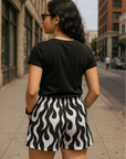 RF Wear Women's Flame Pocket Shorts - Black/White - Model Back View