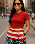 RF Wear Women's Flame Pocket Shorts - Patriotic - Model Front View