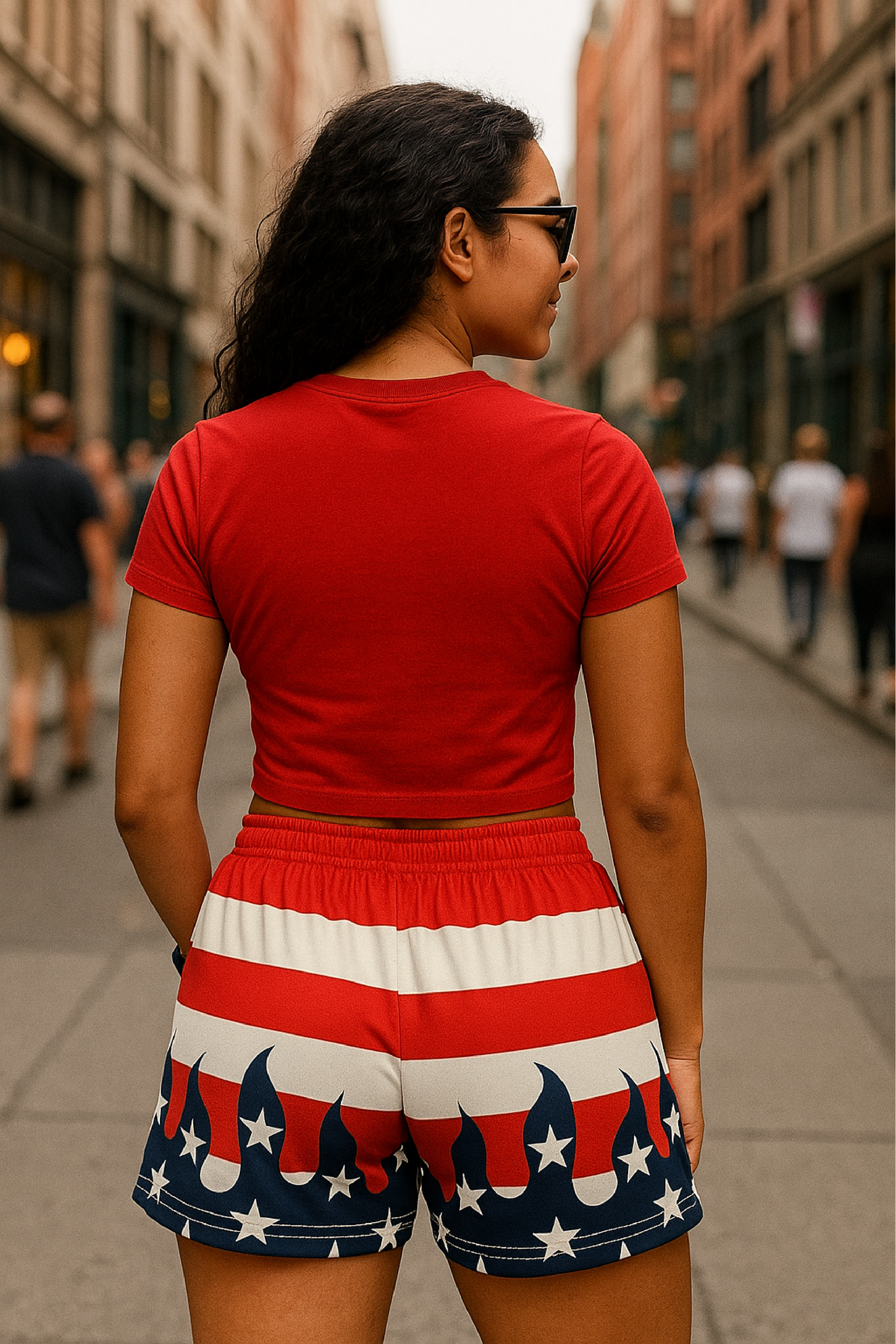 RF Wear Women's Flame Pocket Shorts - Patriotic - Model Back View