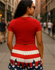 RF Wear Women's Flame Pocket Shorts - Patriotic - Model Back View