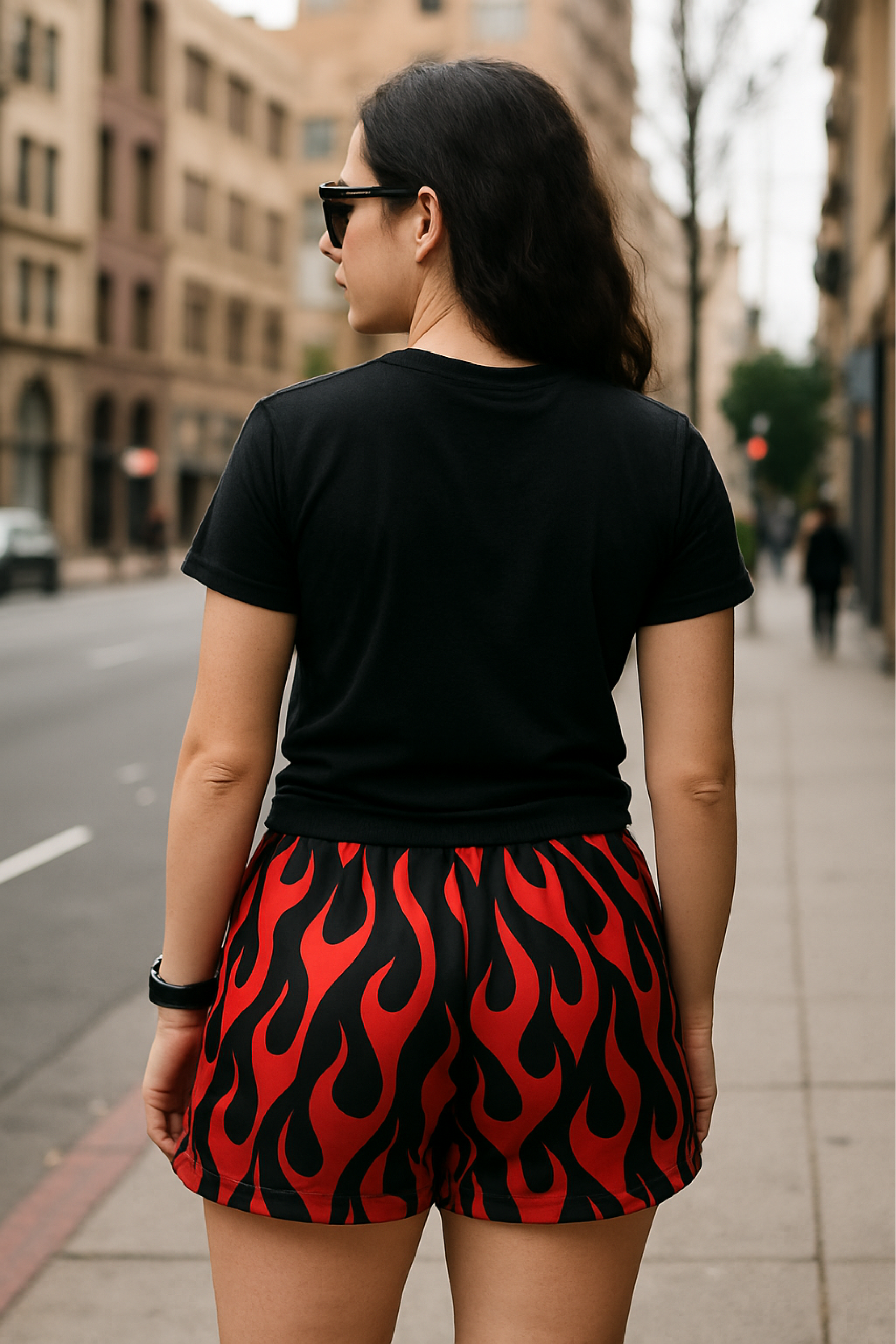 RF Wear Women's Flame Pocket Shorts - Red/Black - Model Back View