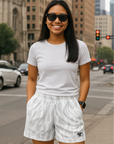 RF Wear Women's Flame Pocket Shorts - White/Grey - Model Front View