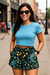 RF Wear Women's Floral Pocket Shorts - Black/Blue/Yellow - Model Front View