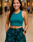 RF Wear Women's Floral Pocket Shorts - Black/Teal - Model Front View