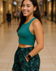 RF Wear Women's Floral Pocket Shorts - Black/Teal - Model Side View