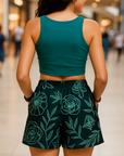 RF Wear Women's Floral Pocket Shorts - Black/Teal - Model Back View