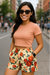 RF Wear Women's Floral Pocket Shorts - Cream/Red/Peach - Model Front View
